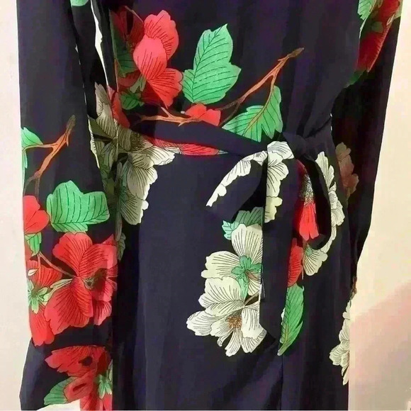 NANETTE LEPORE Navy Floral Long Sleeve Crepe Button Front Midi Dress Size 4 - Picture 7 of 11